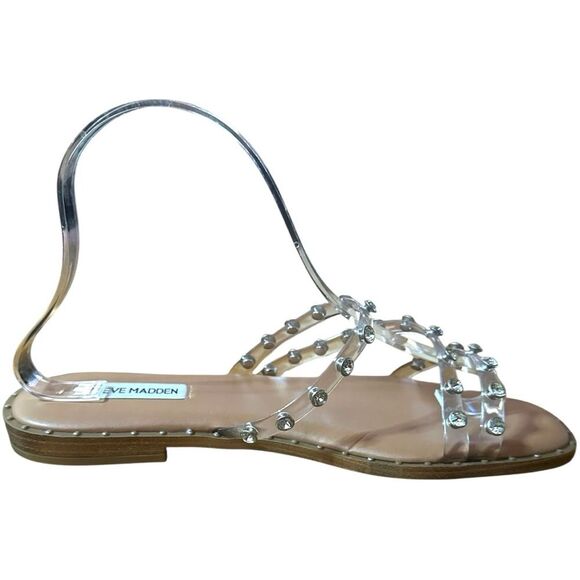 Steve Madden size 9 Skyler Diamond rhinestone with 3 clear upper vinyl straps. - Picture 1 of 5